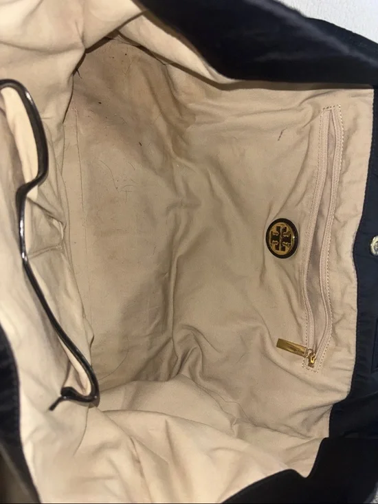 Tory Burch Black Nylon Tote with Patent Logo - Picture 2 of 5